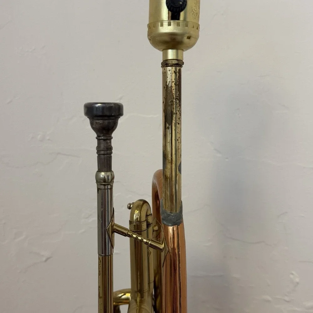 Vintage Repurposed CG‎ Conn Brass Trumpet Table Lamp Shooting Star